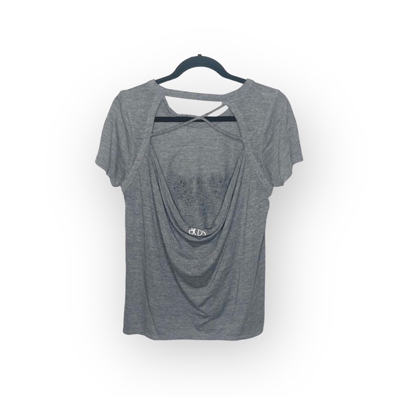 new Chaser ☻︎ Heart Eye Skull Draped Open Cross Back Tee T Shirt ☻ ︎Heather ☻︎ L - Picture 5 of 16